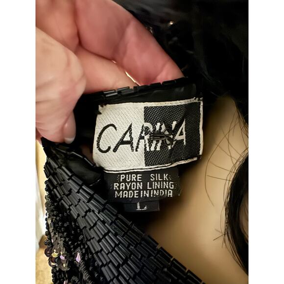 Vintage Y2K Carina Silk Sequenced and beaded long Black formal dress size large - Picture 12 of 16